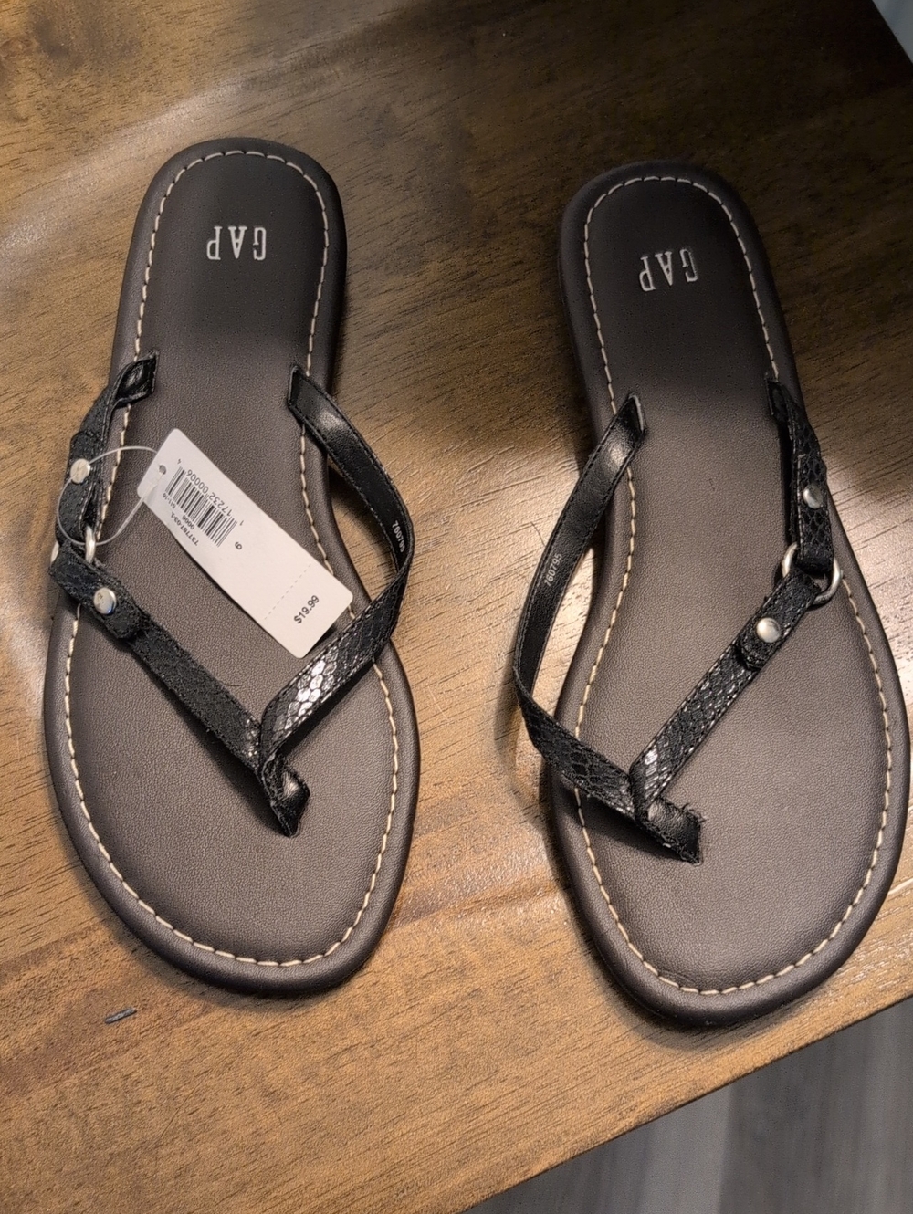 GAP Black Textured Thong Sandals with Stud Accents